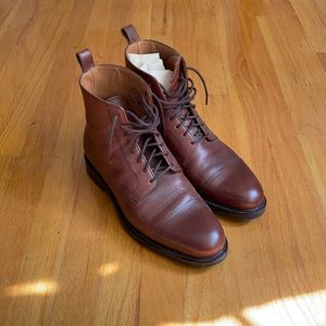 Brown pebble grain leather boots